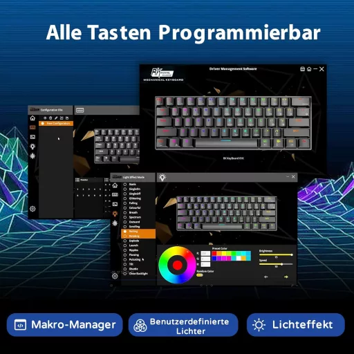 RK ROYAL KLUDGE RK61 RGB 60% Mechanická Herná Klávesnica, Bezdrôtová/Káblová Bluetooth, Hot-Swap Lineárne Červené Spínače, Multi-zariadenie