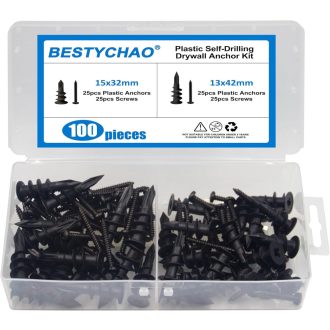   BESTYCHAO Gipszkarton dübel szett 100db, 2 méret, fekete, kerek fejű csavarral