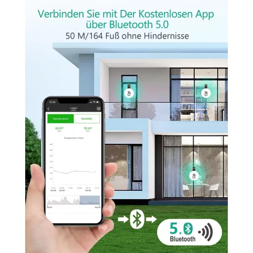 Set ORIA de termometre și higrometre Bluetooth - 2 mini senzori wireless cu afișaj, pentru utilizare acasă și la birou, albastru
