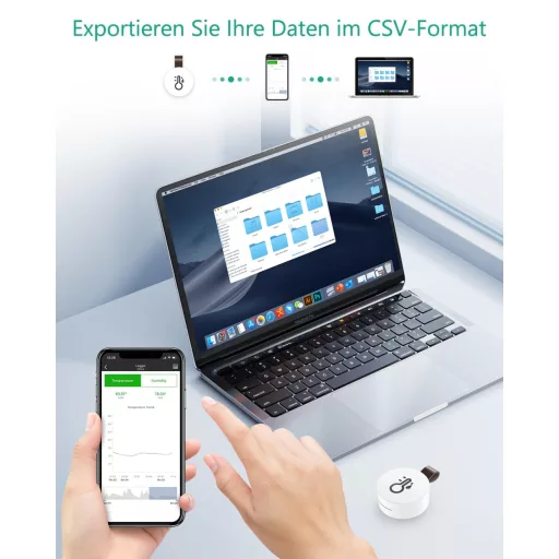 Set ORIA de termometre și higrometre Bluetooth - 2 mini senzori wireless cu afișaj, pentru utilizare acasă și la birou, albastru