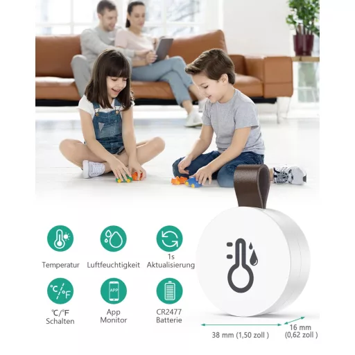 Set ORIA de termometre și higrometre Bluetooth - 2 mini senzori wireless cu afișaj, pentru utilizare acasă și la birou, albastru