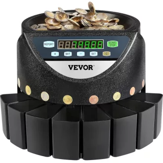   Mașină de numărat și sortat monede VEVOR 220V, 300 monede/minut, capacitate 700 monede, 8 tăvi de colectare, sortator monede euro