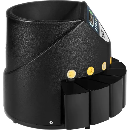 Mașină de numărat și sortat monede VEVOR 220V, 300 monede/minut, capacitate 700 monede, 8 tăvi de colectare, sortator monede euro