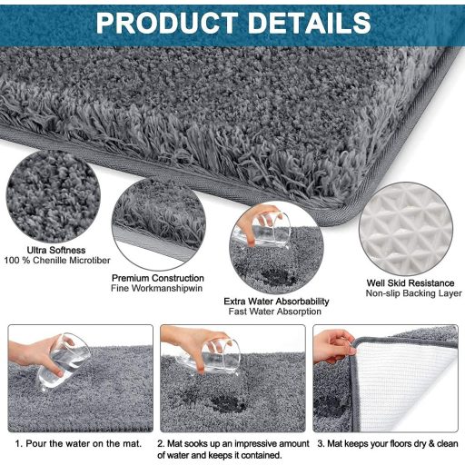 Cumay fürdőszobai szőnyeg csúszásmentes puha szürke 50x80cm