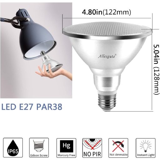 Allesgute 15W PAR38 LED E27 reflektor lámpa IP65 vízálló meleg fehér 3000K