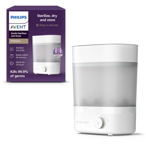 Philips Avent SCF293/00 Prémium Elektromos Sterilizáló és Szárító - 99,9% Baktériumölő, Vegyszermentes, 6 Cumisüveg Kapacitás