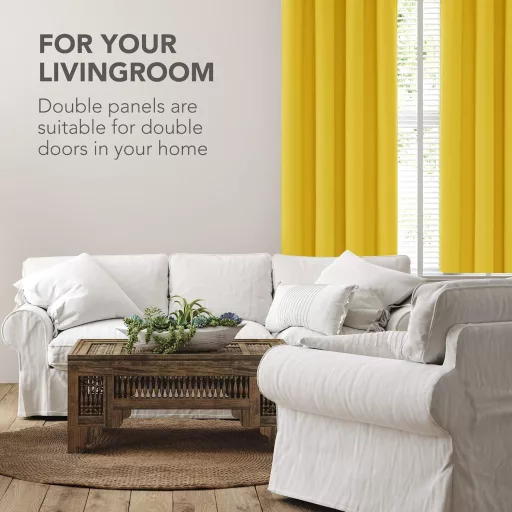 Perdea opacă Deconovo cu inele metalice, termoizolantă, muștar, 240x140 cm, blocare lumină și reducere zgomot, pentru dormitor, living.