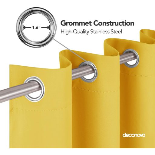 Deconovo Sötétítő Függöny Fémkarikás, Hőszigetelő, Mustársárga, 240x140 cm, Napfény- és Zajszűrő, Hálószobába, Nappaliba