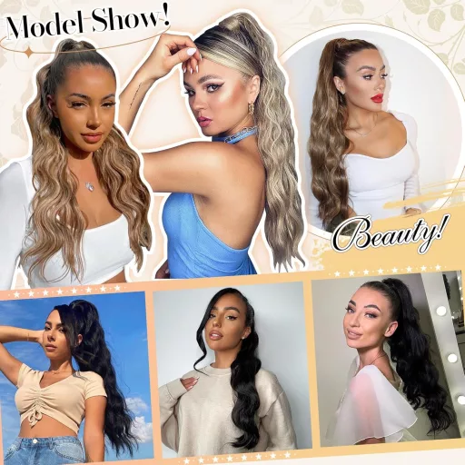 FESHFEN Lófarok Haj Hosszabbítás Hullámos Göndör Csipeszes 60cm Sötét Barna