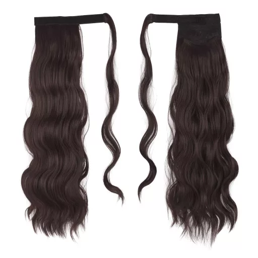FESHFEN Lófarok Haj Hosszabbítás Hullámos Göndör Csipeszes 60cm Sötét Barna