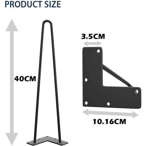 WINSOON 4 buc Picioare de masă curbate, 40 cm, picioare mobilier din oțel, cu șuruburi și protecție pentru bază