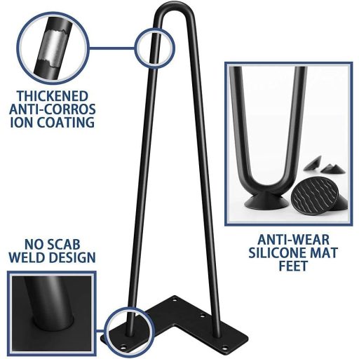 WINSOON 4 buc Picioare de masă curbate, 40 cm, picioare mobilier din oțel, cu șuruburi și protecție pentru bază