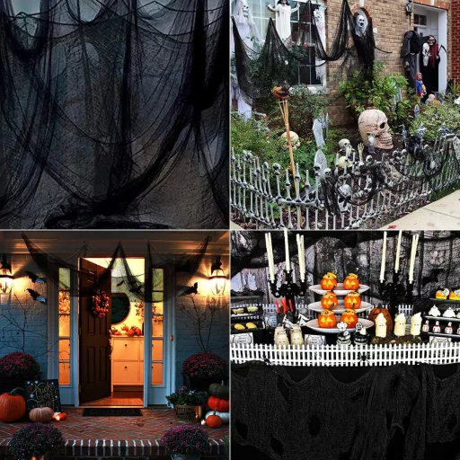 K KUMEED Halloween Dekoráció Fekete Textil Futó 10x2,15m