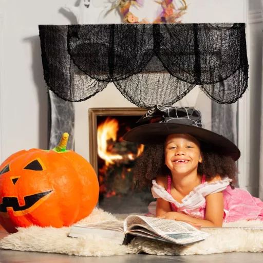 K KUMEED Halloween Dekoráció Fekete Textil Futó 10x2,15m