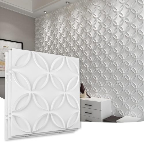 Art3d 3D PVC Fali Panel - Fehér Matt Összekapcsolódó Körök - Beltéri Faldekoráció Lakásba vagy Üzletbe - Vízálló - 50x50 cm - 12 db/csomag -