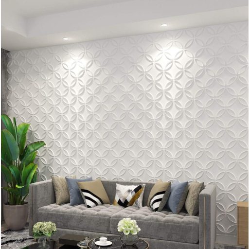 Art3d Panou de Perete 3D PVC - Alb Mat Cercuri Împletite - Decor Interior pentru Casă sau Afacere - Rezistent la Apă - 50x50 cm - 12 buc/pachet -