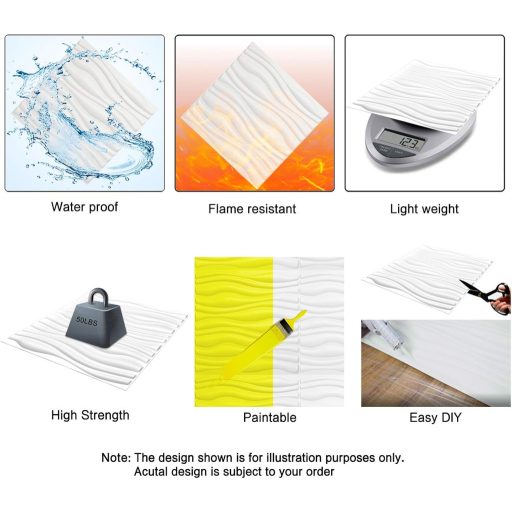 Art3d Panou de Perete 3D PVC - Alb Mat Cercuri Împletite - Decor Interior pentru Casă sau Afacere - Rezistent la Apă - 50x50 cm - 12 buc/pachet -