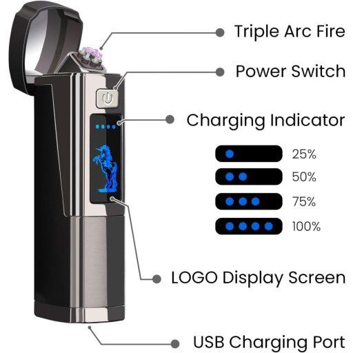 AngLink USB-s elektromos öngyújtó, szélálló plazma gyújtó LED kijelzővel