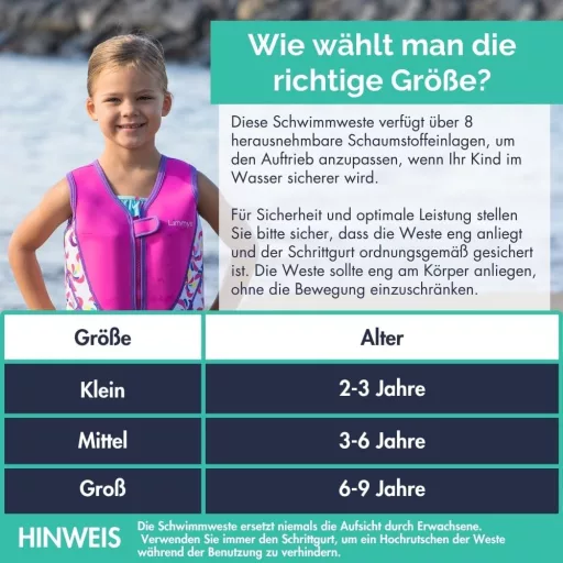 Vestă de înot pentru copii Limmys cu flotabilitate reglabilă și confort din neopren