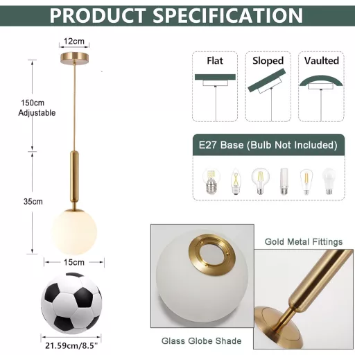 LFsem Staklena Viseća Lampa Nordijskog Stila Plafonska Lampa Bijela Mat