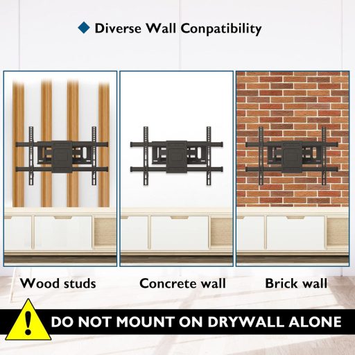Bontec TV Fali Tartó 32-80 Colos Lapos és Ívelt Képernyőkhöz, Dönthető-Forgatható, 60 kg Teherbírás, VESA 600x400 mm Kompatibilis