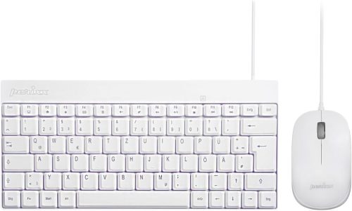 Perixx PERIDUO-212 Set Tastatură și Mouse Mini Compact, USB cu Fir, Layout German, Alb, 1000 DPI, Compatibil Windows