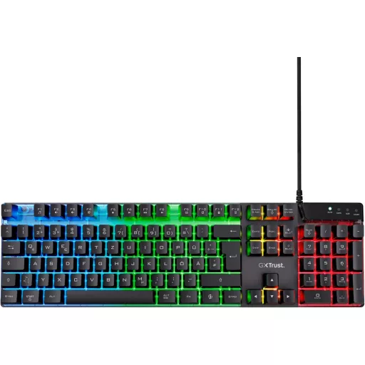 Tastatură de gaming Trust Gaming GXT 835 Azor cu iluminare RGB, layout german QWERTZ, dimensiune completă