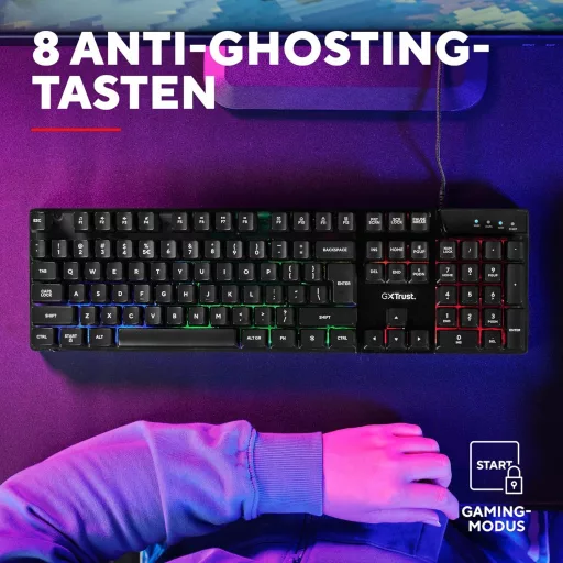 Trust Gaming GXT 835 Azor Gamer Billentyűzet RGB Világítással, Német QWERTZ, Teljes Méret