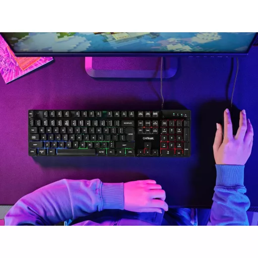 Tastatură de gaming Trust Gaming GXT 835 Azor cu iluminare RGB, layout german QWERTZ, dimensiune completă