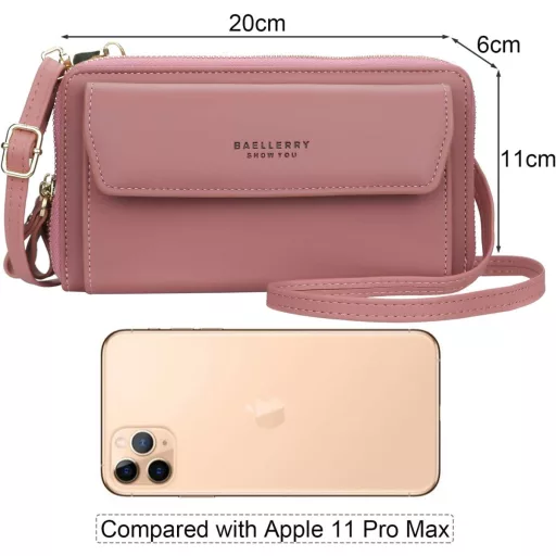 Yixuan Dámska crossbody taška na telefón - PU kožená taška cez rameno s dvojitým zipsom, nastaviteľným popruhom a držiakom na karty