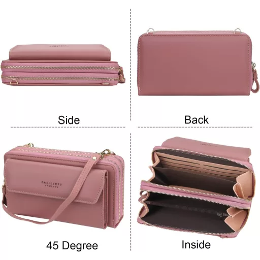 Geantă de telefon pentru femei Yixuan, cu curea transversală - Geantă de umăr din piele PU cu fermoar dublu, curea ajustabilă și suport pentru carduri