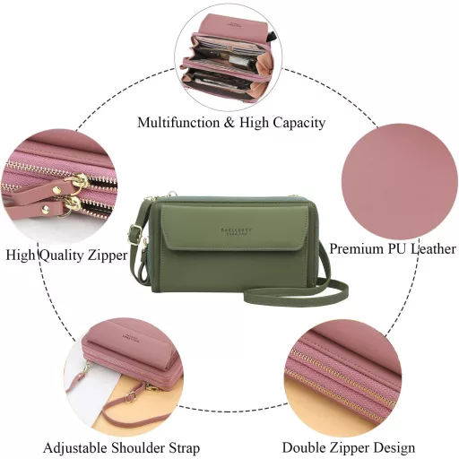 Yixuan ženska torbica za mobitel s podesivim remenom - PU kožna torba za rame s držačem kartica i dvostrukim patentnim zatvaračem