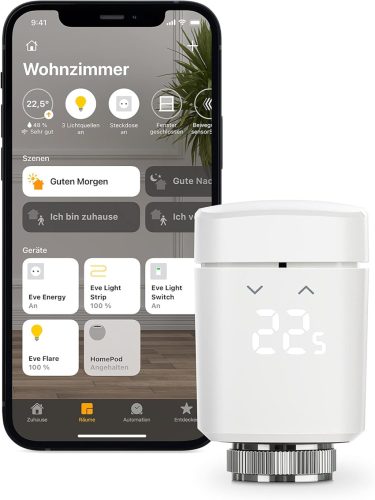 Eve Thermo - Termostat inteligent pentru radiator, control al încălzirii cu economie de energie, programare prin aplicație, conexiune Thread, compatibil Apple HomeKit