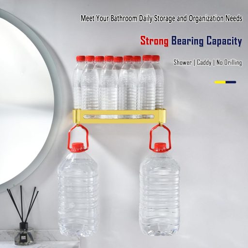 maifey Fúrás Nélküli Zuhanyzó Polc Szett, Arany Fürdőszoba Szervezőrendszer Horgokkal, Alumínium Fürdőszobai Polcok 2 db