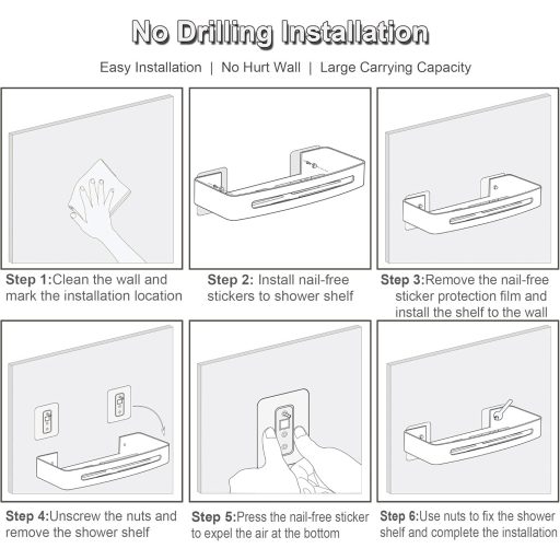 maifey Fúrás Nélküli Zuhanyzó Polc Szett, Arany Fürdőszoba Szervezőrendszer Horgokkal, Alumínium Fürdőszobai Polcok 2 db