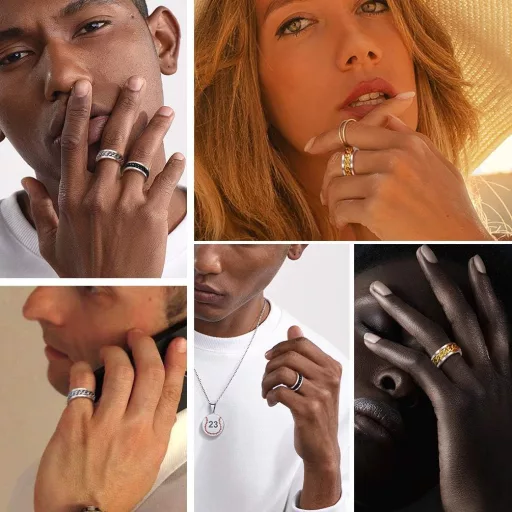 PROSTEEL Forgó Láncos Gyűrű Férfiaknak Női Rozsdamentes Acél Aranyozott Hip Hop Gótikus Párgyűrű