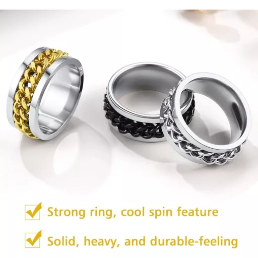 PROSTEEL Forgó Láncos Gyűrű Férfiaknak Női Rozsdamentes Acél Aranyozott Hip Hop Gótikus Párgyűrű