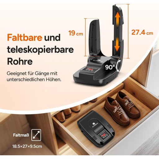 DR.PREPARE Elektromos Cipőszárító és Melegítő - Összecsukható Cipő, Csizma, Kesztyű és Sapka Szárító Időzítővel, 40-50°C Hőmérséklettel