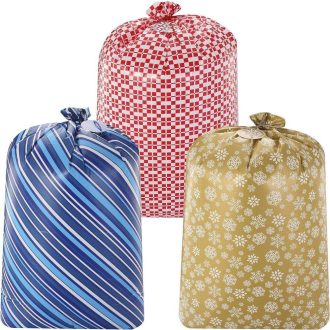   JOYIN 3-dielna XXL súprava vianočných vriec na darčeky – Kvetinové, červeno-modro-zlaté