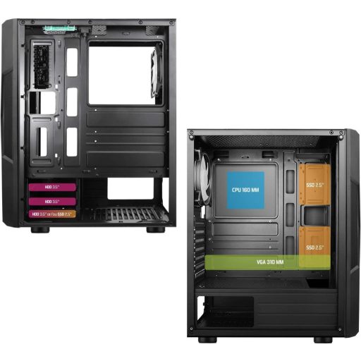 Spirit Of Gamer Clone III PC ház ARGB LED, üveg oldal, fém elülső panel, ATX/mATX/ITX