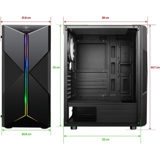 Spirit Of Gamer Clone III PC ház ARGB LED, üveg oldal, fém elülső panel, ATX/mATX/ITX