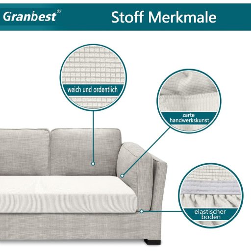 Granbest 2 személyes kanapé ülőpárna huzat krém színben rugalmas spandex szövettel