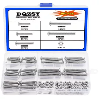   ABSOK Set 100 buc Șuruburi hexagonale M5, 20-40mm, oțel inoxidabil 304, filet complet, șuruburi mecanice cu finisaj lucios