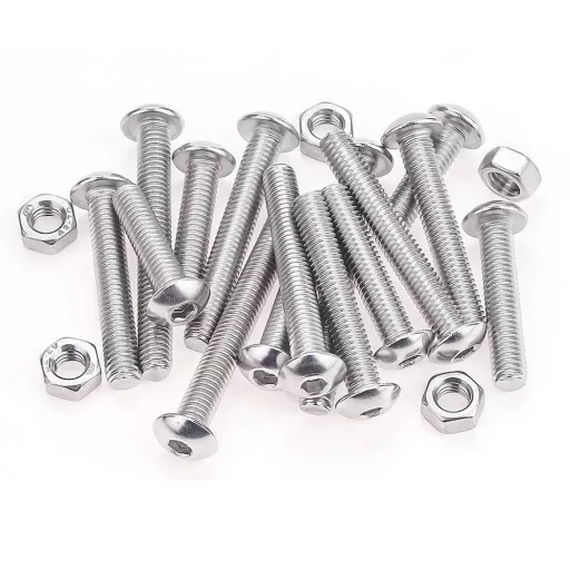 ABSOK Set 100 buc Șuruburi hexagonale M5, 20-40mm, oțel inoxidabil 304, filet complet, șuruburi mecanice cu finisaj lucios