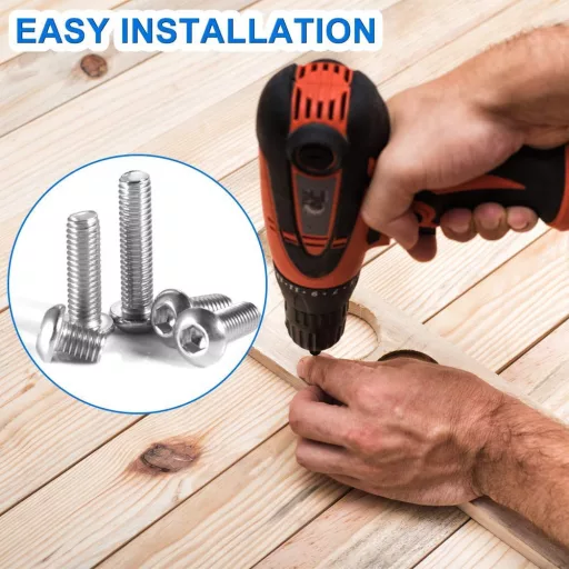 ABSOK Set 100 buc Șuruburi hexagonale M5, 20-40mm, oțel inoxidabil 304, filet complet, șuruburi mecanice cu finisaj lucios