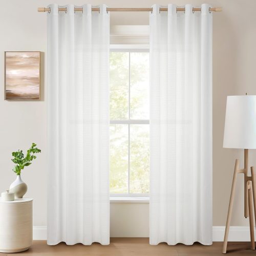 Topfinel Perdele Semitransparente Aspect In, Gri, Efect In, cu Inele, 2 buc, 225x140 cm