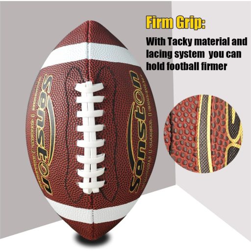 Mingie de fotbal american Senston, mărimea 5, înveliș durabil din piele sintetică, aderență moale, pentru tineri, stil NFL, maro.