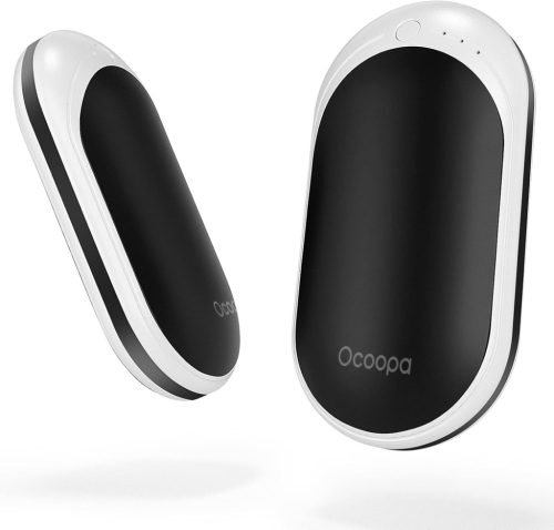 OCOOPA Újratölthető Kézmelegítő, 5200 mAh, 2 db, Alumínium, 3 Hőfokozat, Powerbank Funkcióval, Fekete, Kültéri Sportokhoz, Raynaud Szindrómá