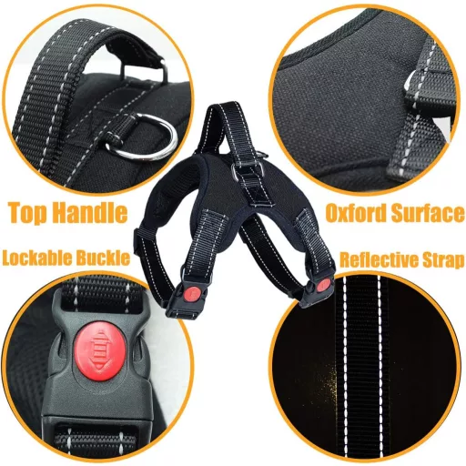 Musonic Légáteresztő Kutyahám Állítható Kényelmes Vezetékkel Kicsi Közepes Nagy Kutya Sétáltatás Edzés Fekete