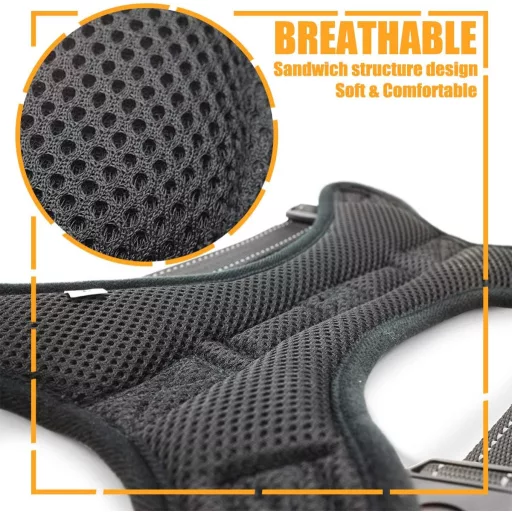 Ham respirabil Musonic pentru câini, reglabil, confortabil, cu lesă, pentru câini de talie mică, medie și mare, pentru plimbări și antrenament, negru.